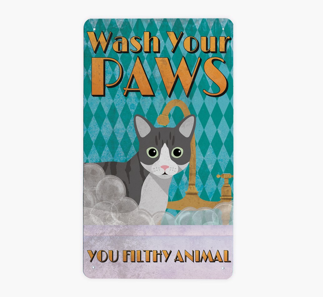 Wash Your Paws: Personalized {breedFullName} Metal Sign - Front view