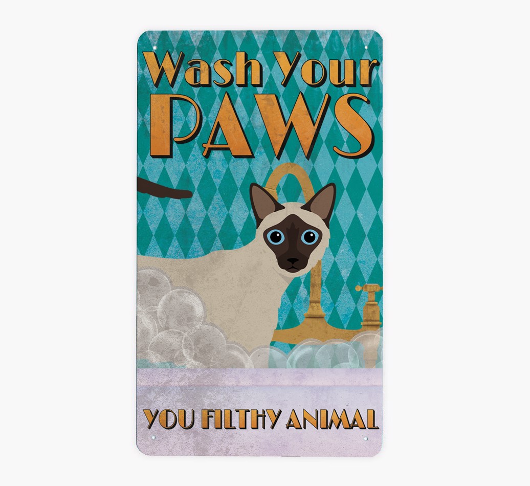 Wash Your Paws: Personalized {breedFullName} Metal Sign - Front view