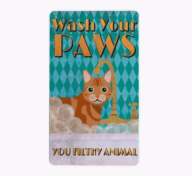 Wash Your Paws: Personalized {breedFullName} Metal Sign