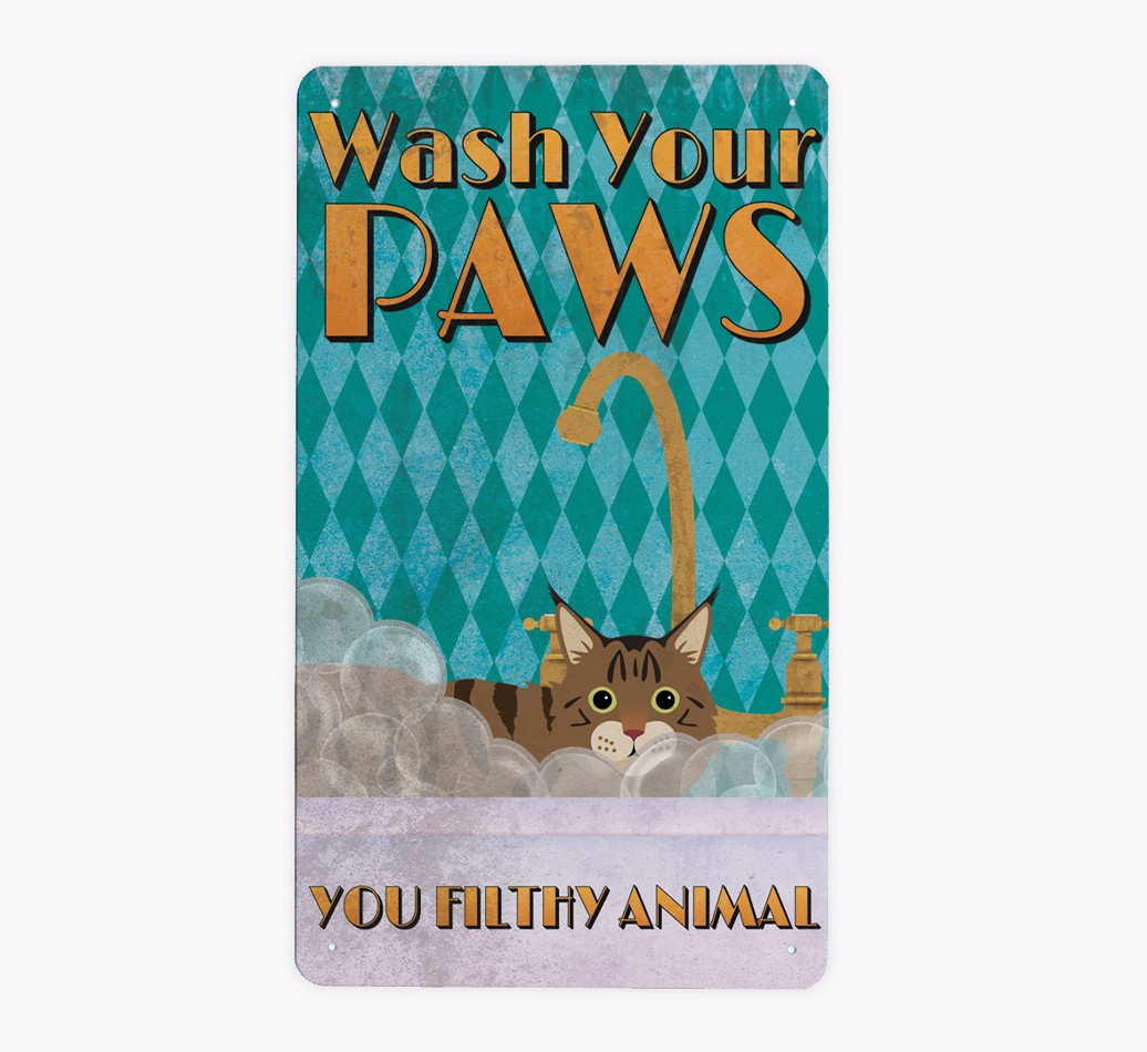 Wash Your Paws: Personalised {breedFullName} Metal Sign - Front view