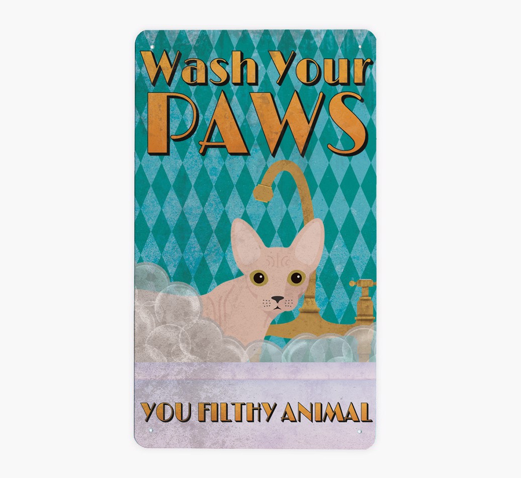 Wash Your Paws: Personalised {breedFullName} Metal Sign - Front view