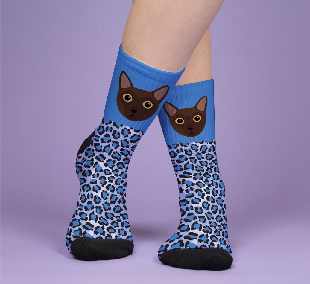 Leopard Print: Personalized {breedFullName} Socks - woman's feet on purple background