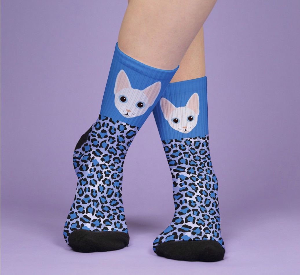 Leopard Print: Personalized {breedFullName} Socks - woman's feet on purple background