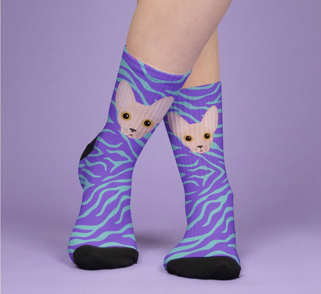 Tabby Stripes: Personalised {breedFullName} Socks - woman's feet on purple background