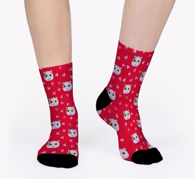 Love Hearts and Cats Pattern: Personalized {breedCommonName} Socks