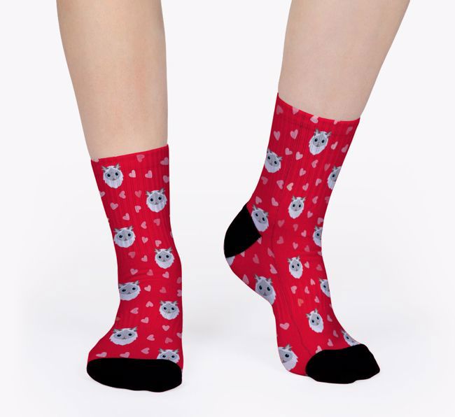 Love Hearts and Cats Pattern: Personalized {breedCommonName} Socks