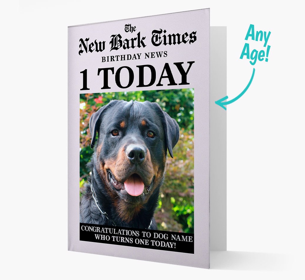 The New Bark Times - Personalised {breedFullName} Photo Upload Card with Age