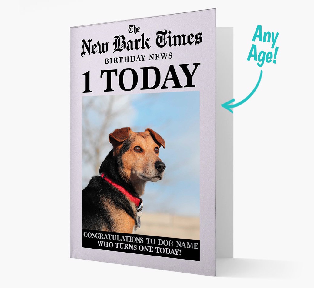 The New Bark Times - Personalised {breedFullName} Photo Upload Card with Age