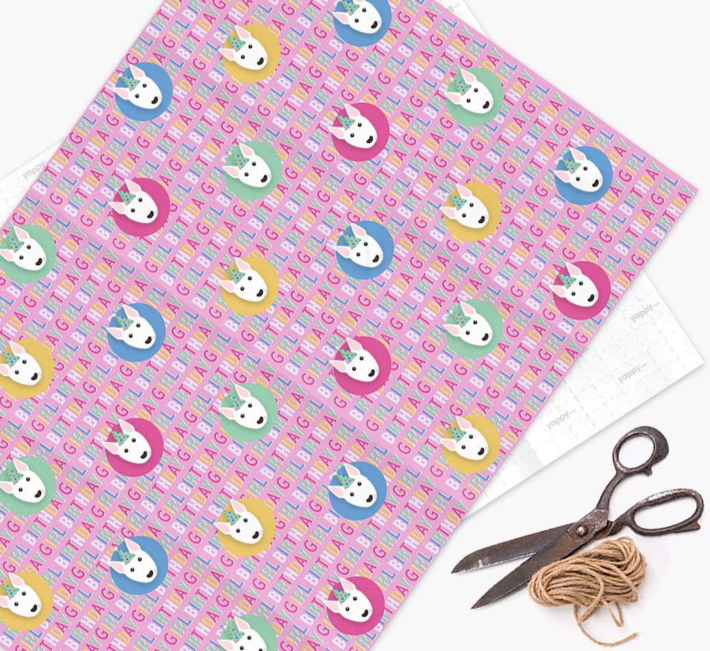 Birthday Girl: Personalised {breedFullName} Wrapping Paper - wrapping paper, scissors and string