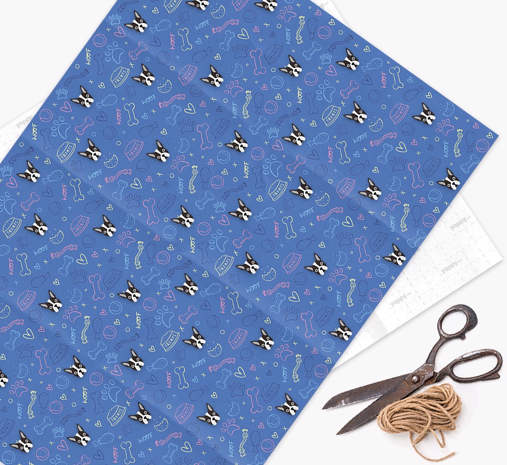 Dog Treats Pattern: Personalized {breedFullName} Wrapping Paper - wrapping paper, scissors and string