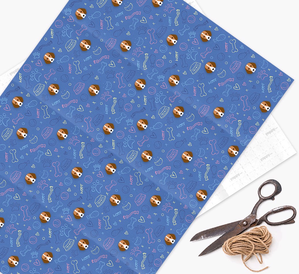 Dog Treats Pattern: Personalized {breedFullName} Wrapping Paper - wrapping paper, scissors and string