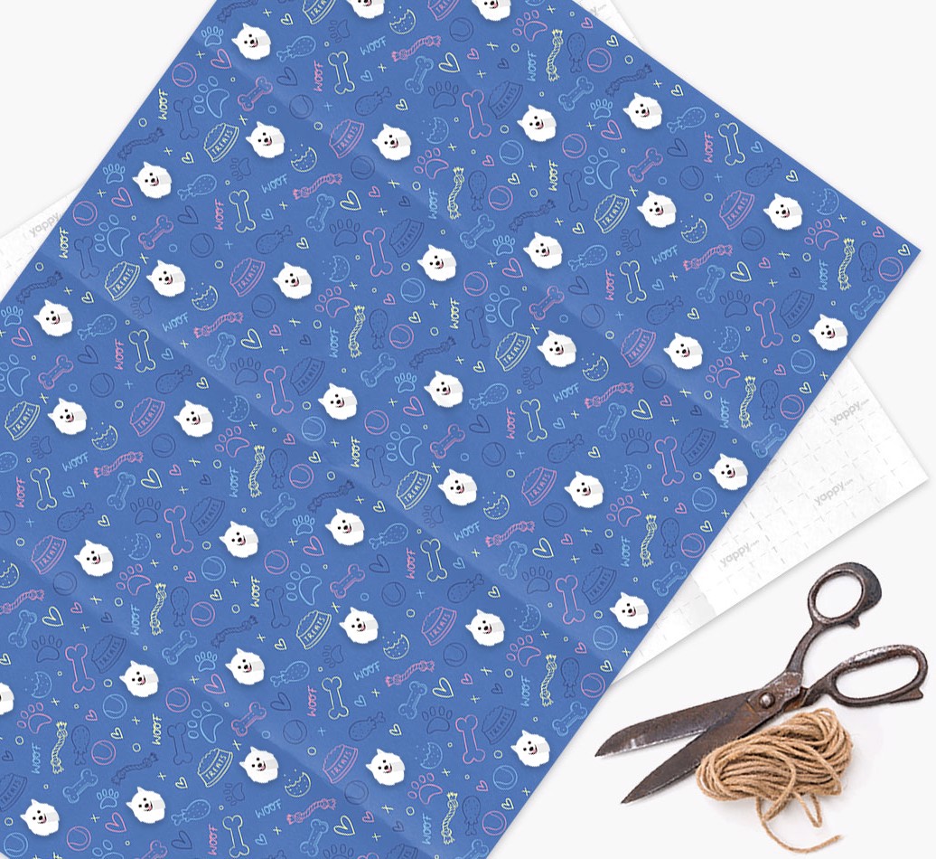 Dog Treats Pattern: Personalised {breedFullName} Wrapping Paper - wrapping paper, scissors and string