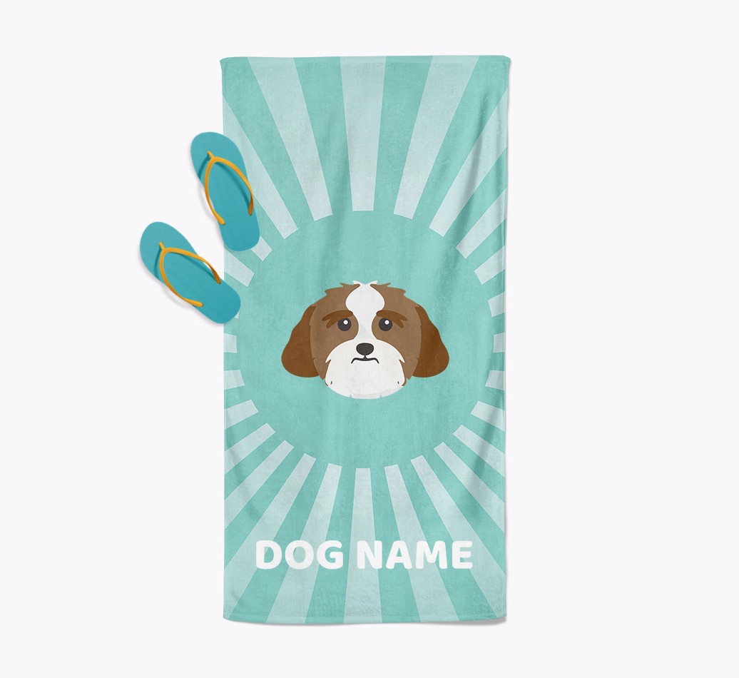 'Rays' Personalised {breedFullName} Towel - with flip flops