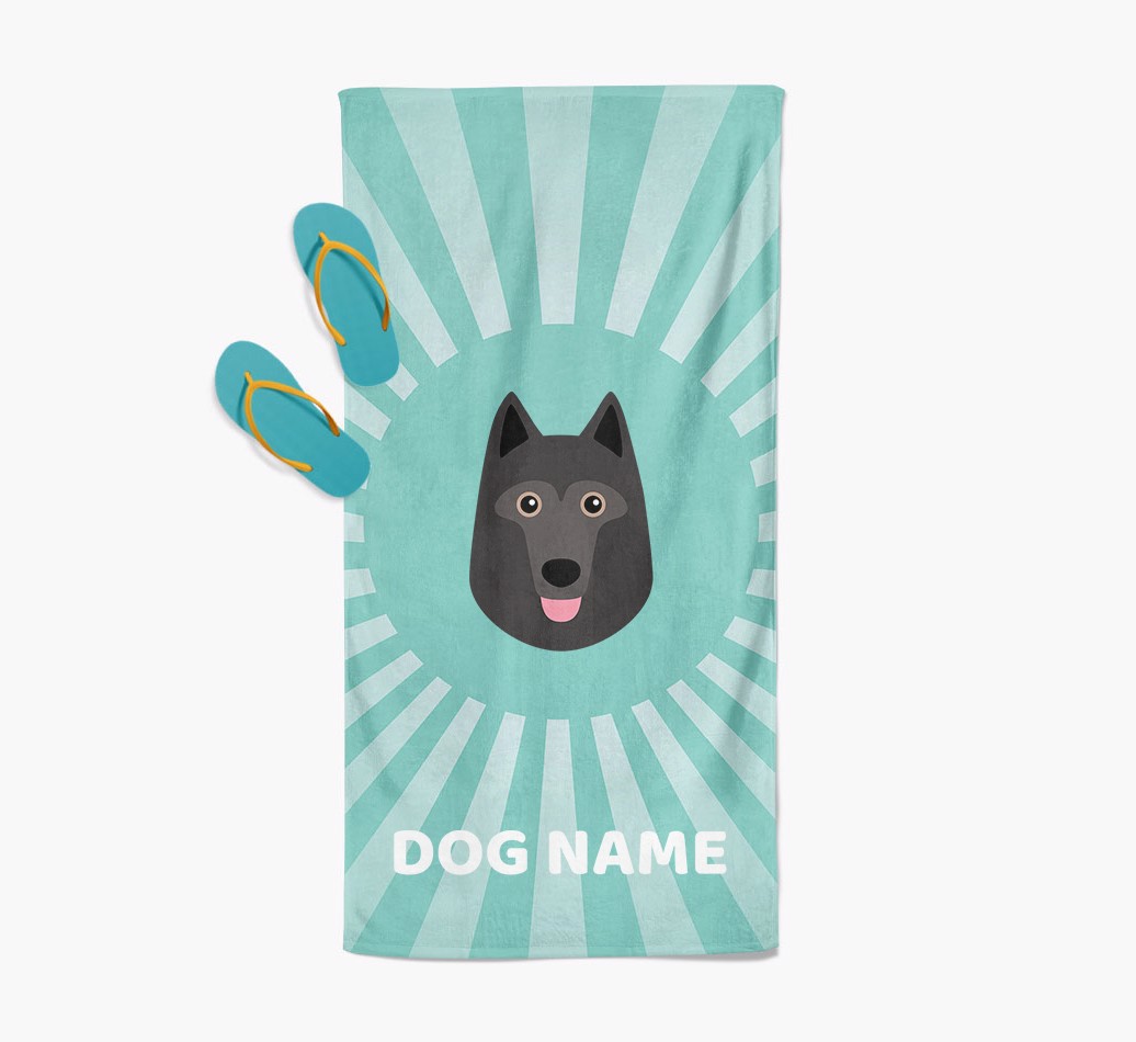 'Rays' - Personalized {breedFullName} Towel - with flip flops