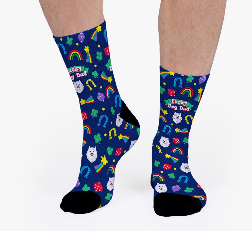 Lucky Dog Dad: Personalized {breedFullName} Socks - man's socks