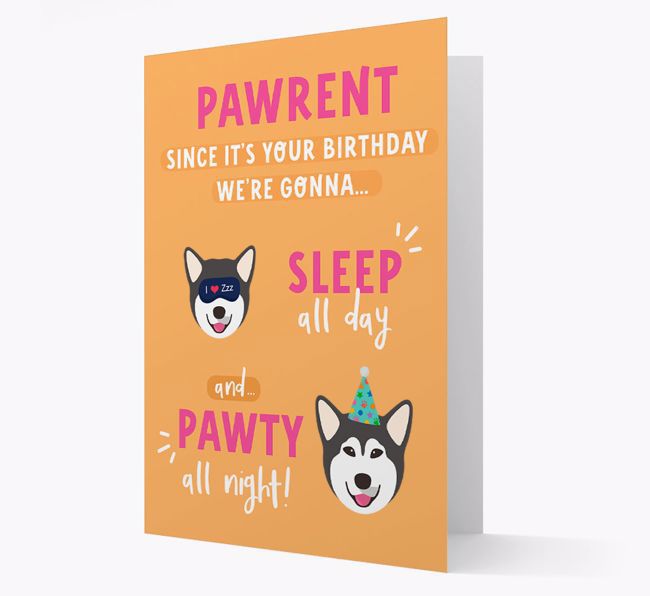 Sleep All Day, Pawty All Night: Personalized Card with {breedFullName} Icon