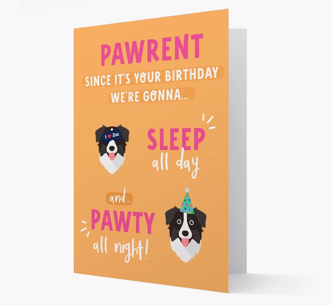 Sleep All Day, Pawty All Night: Personalized Card with {breedFullName} Icon