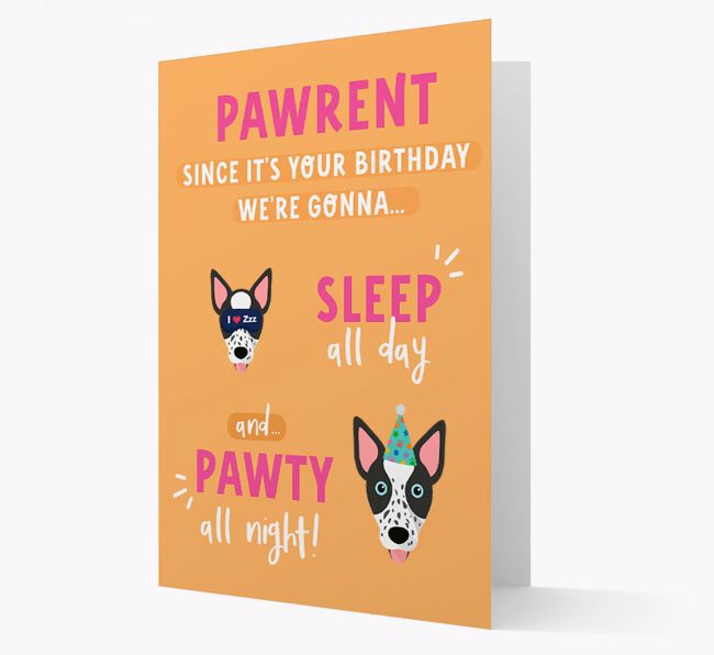 Sleep All Day, Pawty All Night: Personalized Card with {breedFullName} Icon