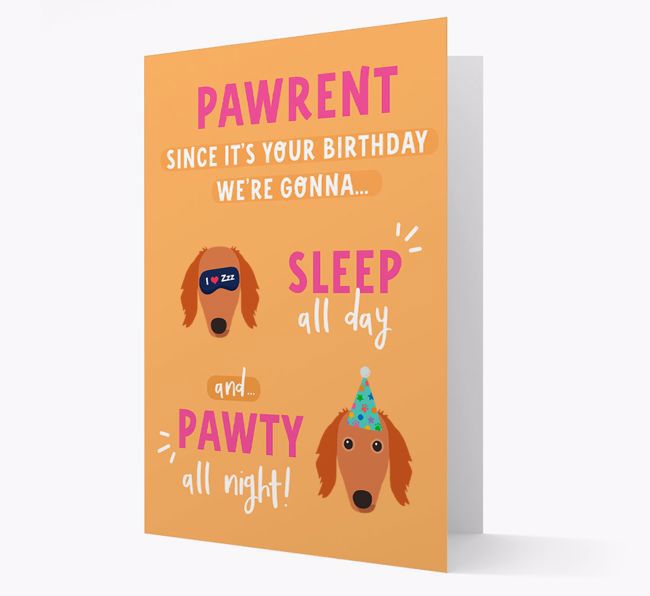 Sleep All Day, Pawty All Night: Personalized Card with {breedFullName} Icon