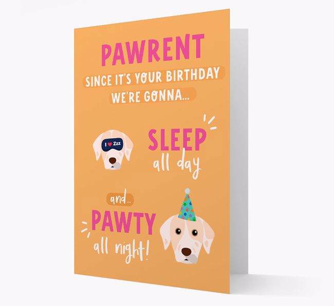 Sleep All Day, Pawty All Night: Personalized Card with {breedFullName} Icon