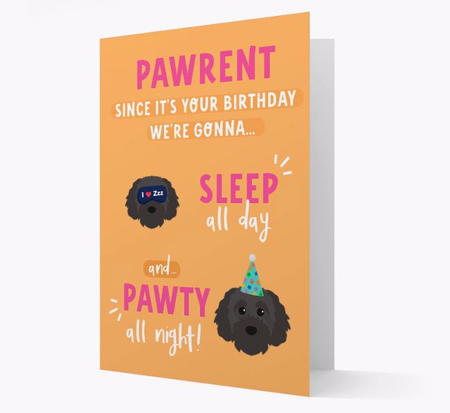 Sleep All Day, Pawty All Night: Personalized Card with {breedFullName} Icon