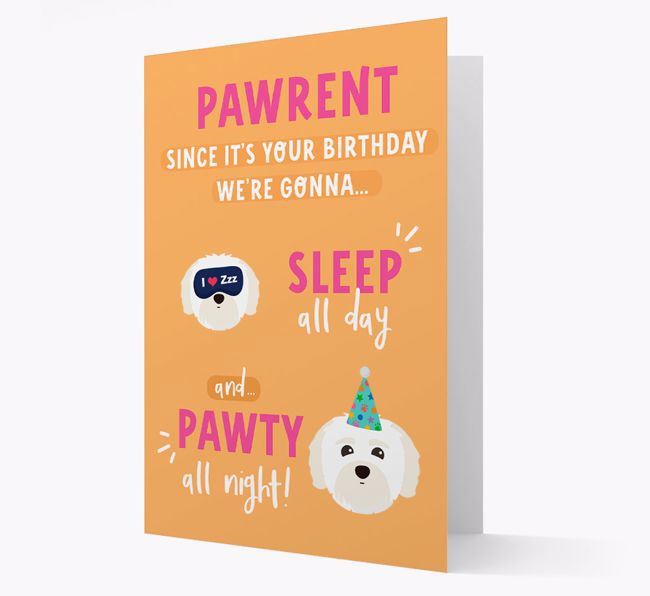 Sleep All Day, Pawty All Night: Personalized Card with {breedFullName} Icon