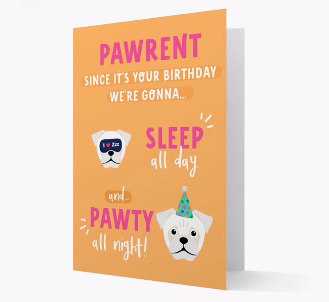 Sleep All Day, Pawty All Night: Personalized Card with {breedFullName} Icon