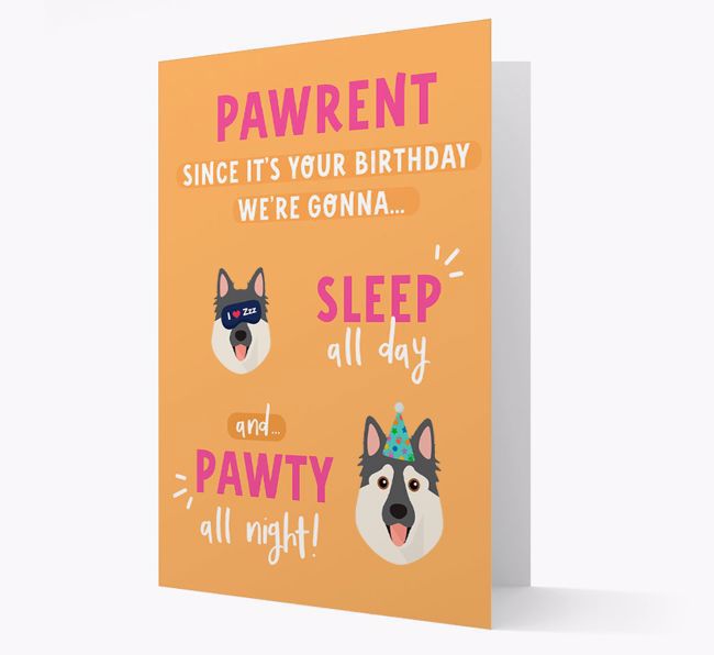 Sleep All Day, Pawty All Night: Personalized Card with {breedFullName} Icon
