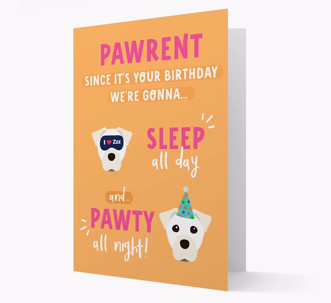 Sleep All Day, Pawty All Night: Personalized Card with {breedFullName} Icon