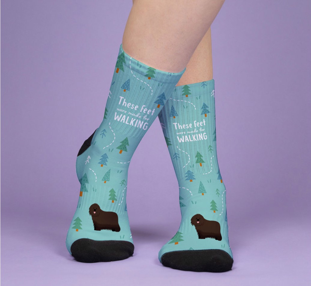 These Feet Were Made For Walking: Personalised {breedFullName} Socks - woman's feet on purple background