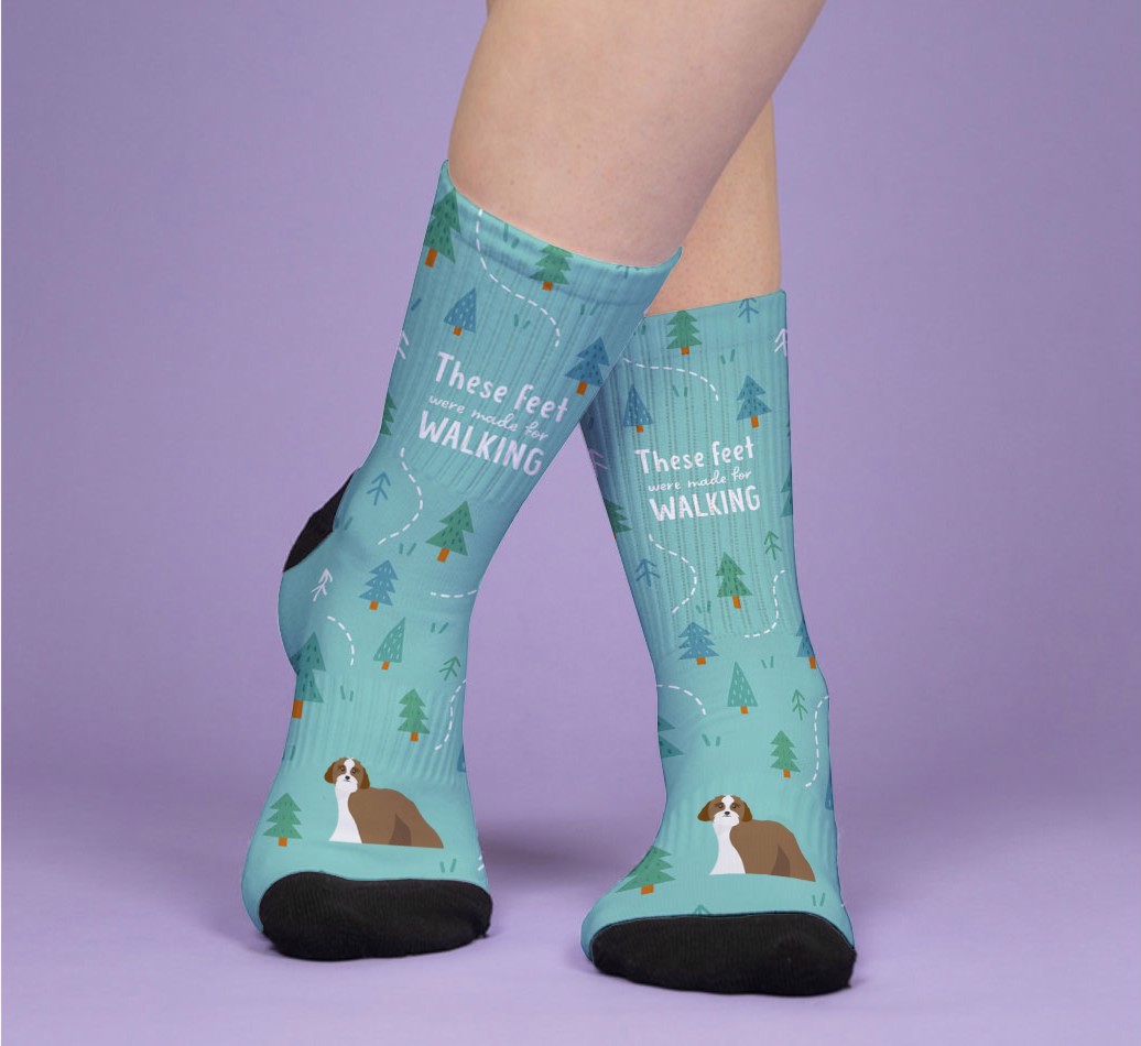 These Feet Were Made For Walking: Personalised {breedFullName} Socks - woman's feet on purple background