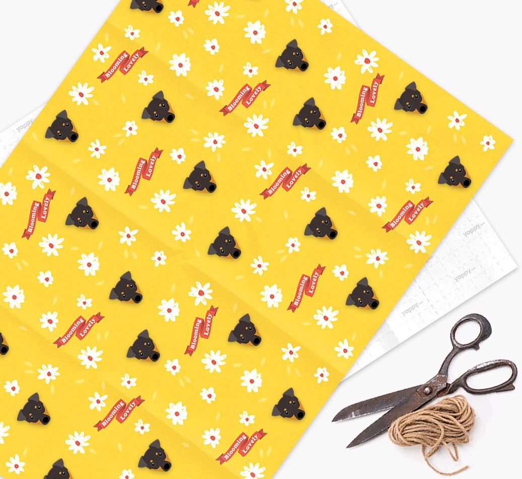 Blooming Lovely: Personalised {breedFullName} Wrapping Paper - wrapping paper, scissors and string