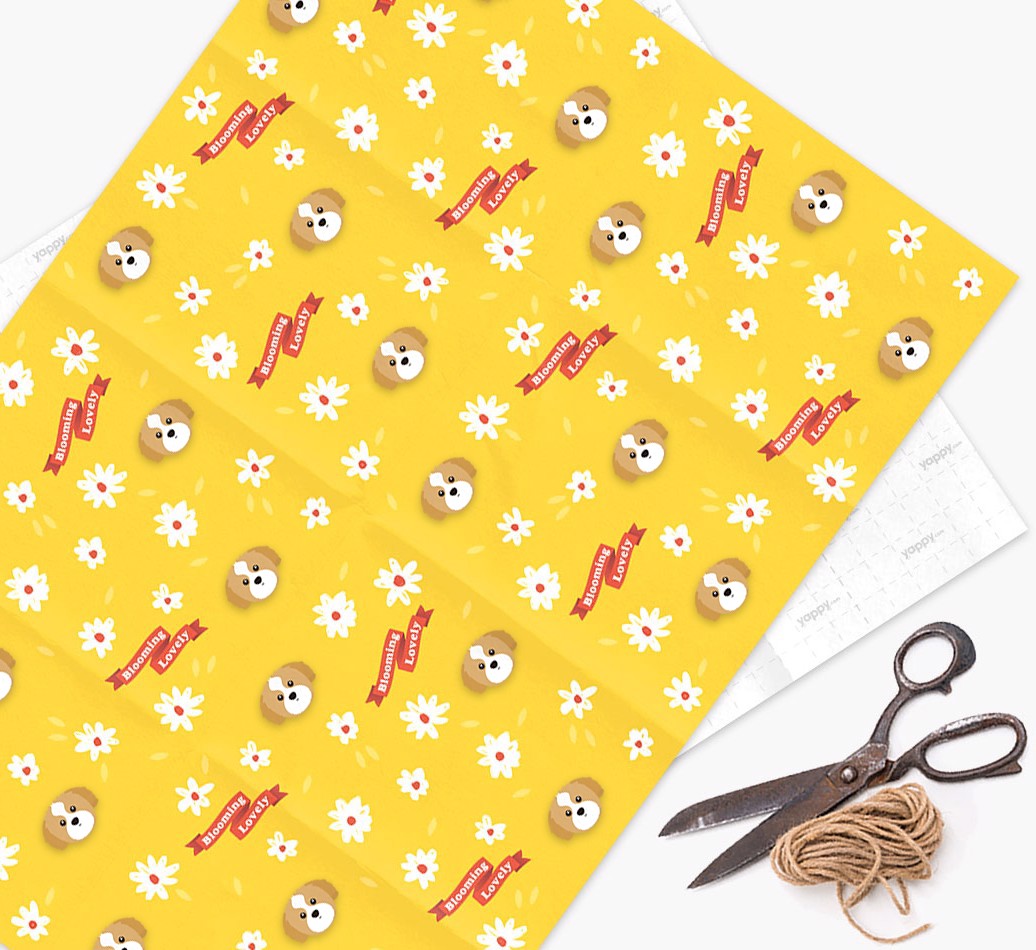 Blooming Lovely: Personalised {breedFullName} Wrapping Paper - wrapping paper, scissors and string