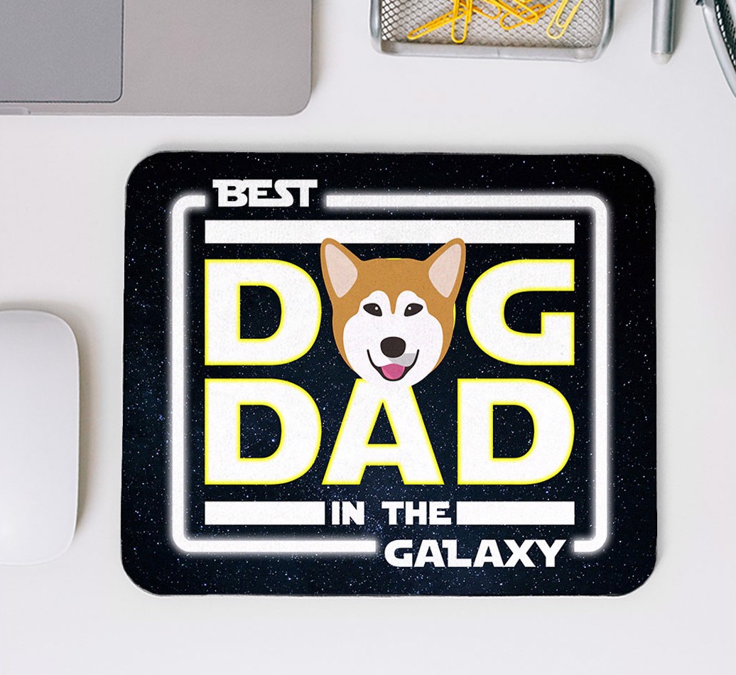 Best Dog Dad in the Galaxy: Personalised Mouse Mat for your {breedFullName} - mouse mat top view