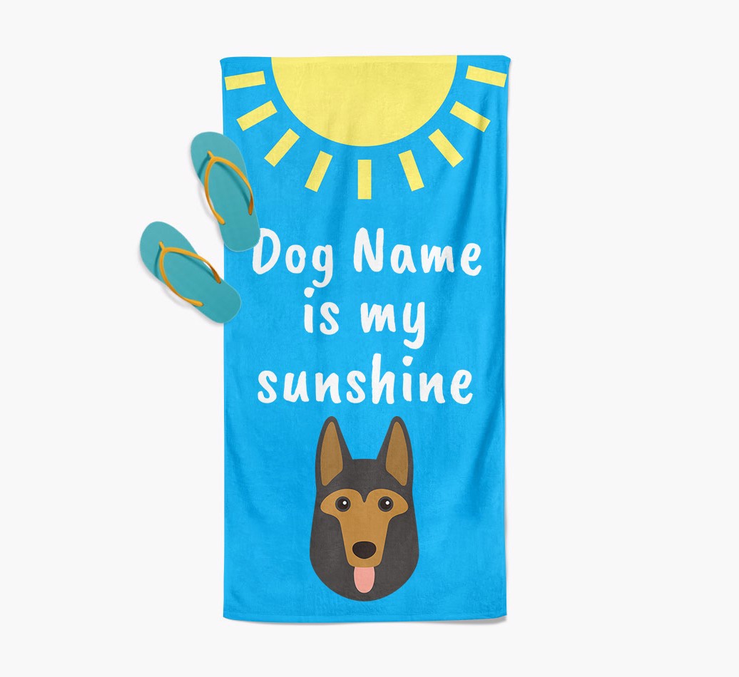 '{breedFullName} Personalized Pool Towel '{dogsName} is my sunshine' with slippers