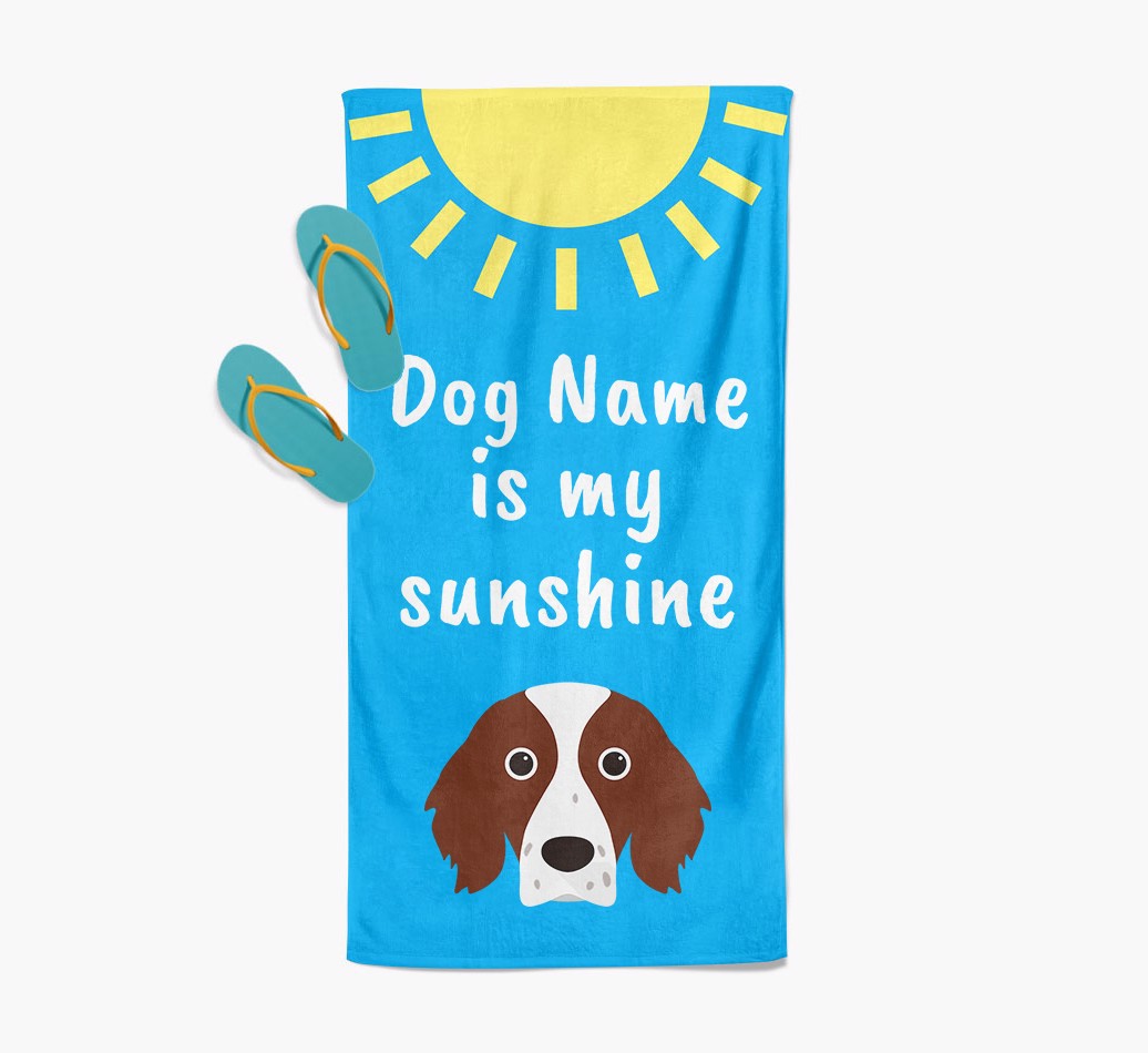 {breedFullName} Personalised Pool Towel '{dogsName} is my sunshine' with slippers