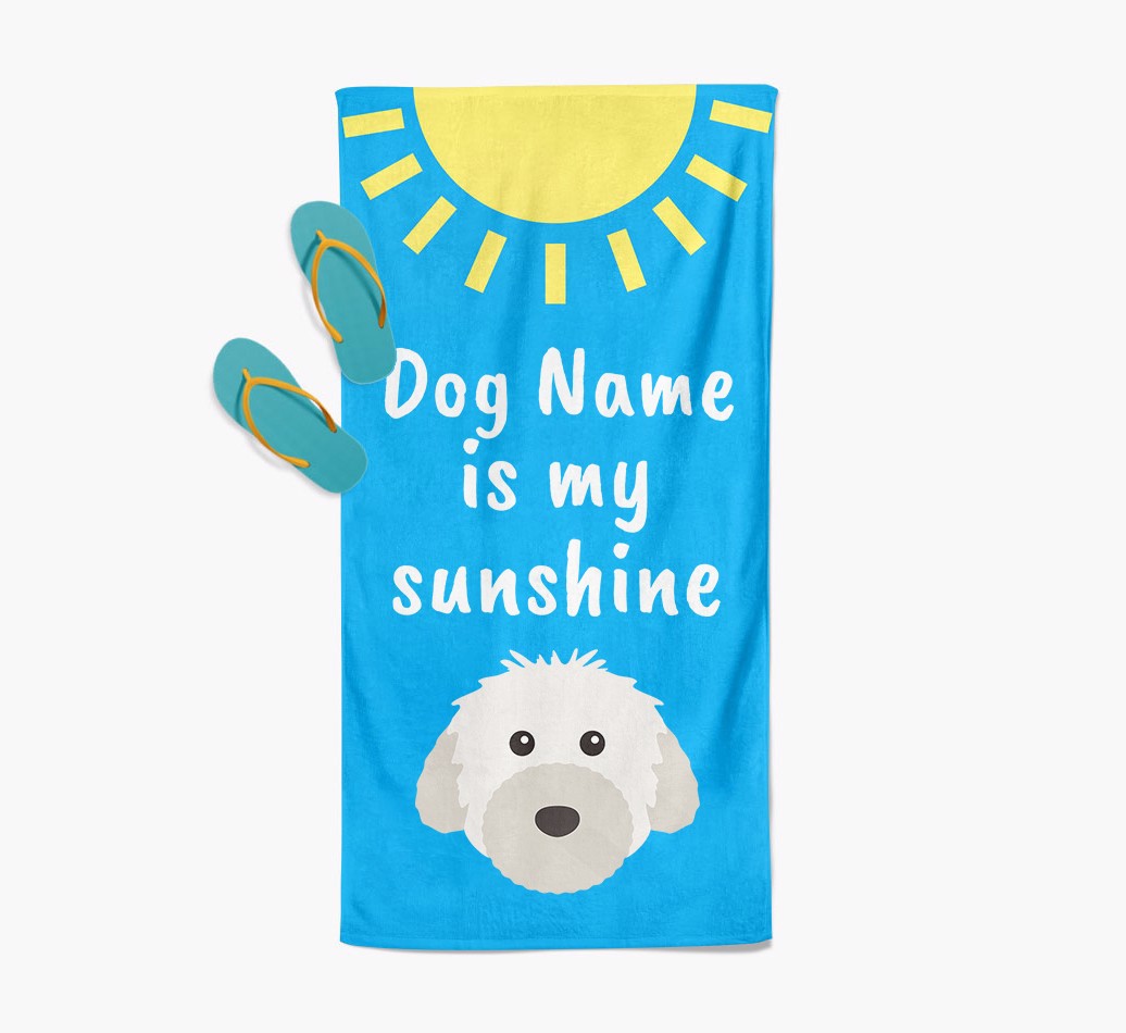 '{breedFullName} Personalized Pool Towel '{dogsName} is my sunshine' with slippers