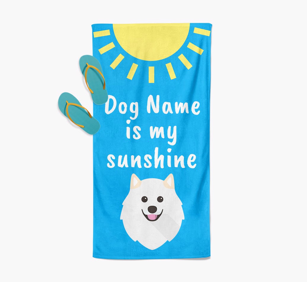 {breedFullName} Personalised Pool Towel '{dogsName} is my sunshine' with slippers