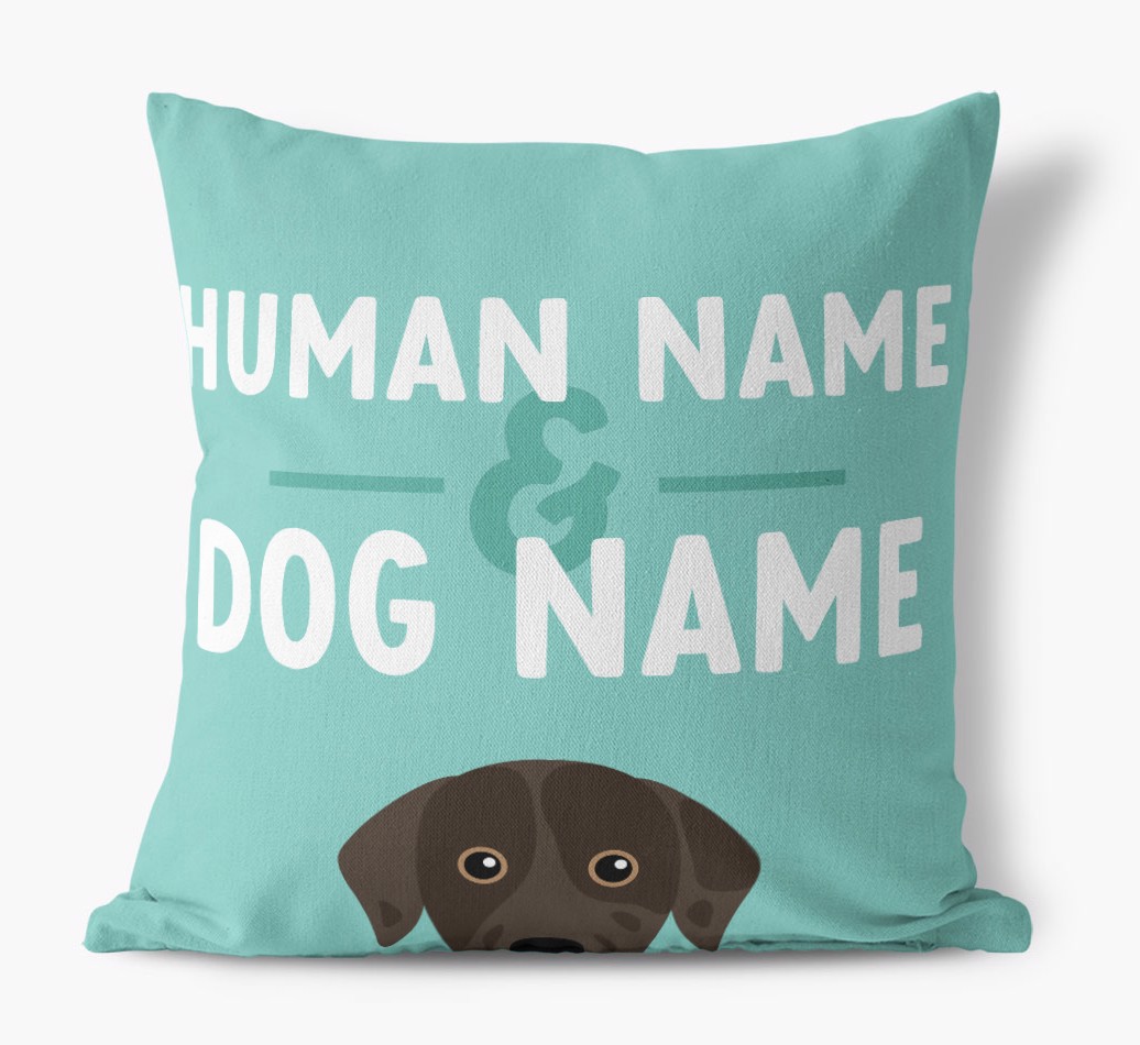 Human And Pet Name: Personalised {breedFullName} Canvas Cushion - front view