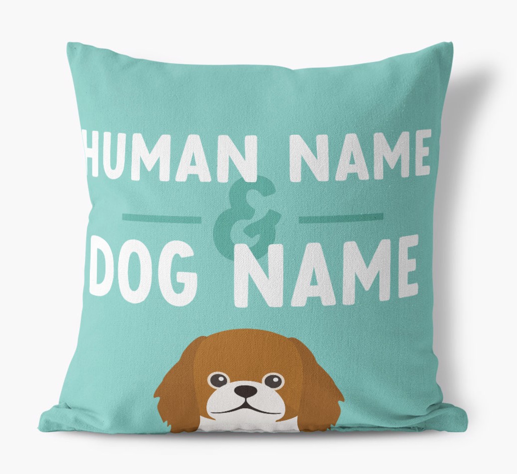 Human And Pet Name: Personalised {breedFullName} Canvas Cushion - front view