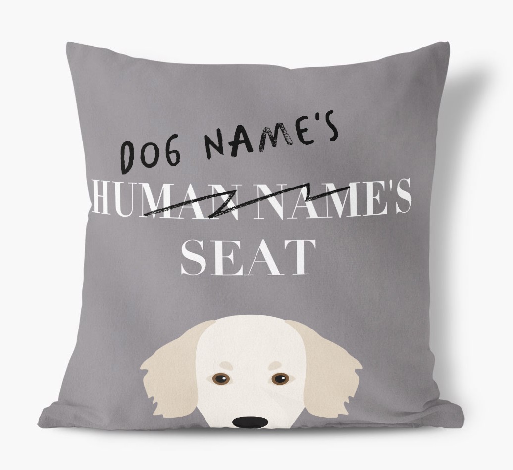 Human's Seat: Personalised {breedFullName} Canvas Cushion - front view