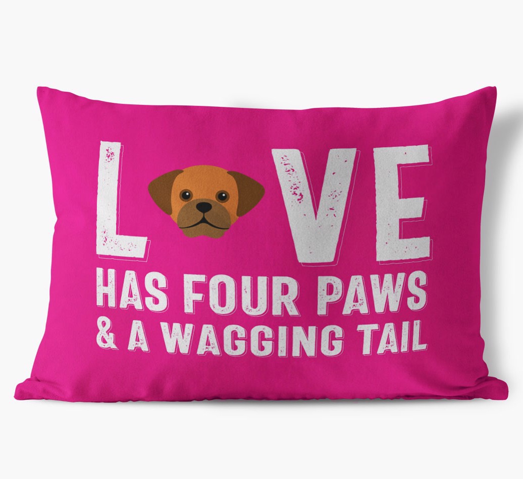 Love Has Four Paws: Personalized {breedFullName} Soft Touch Cushion front view