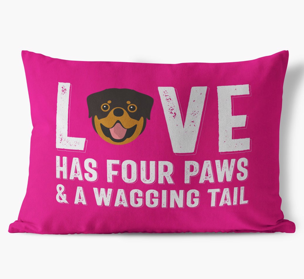 Love Has Four Paws: Personalized {breedFullName} Soft Touch Cushion front view