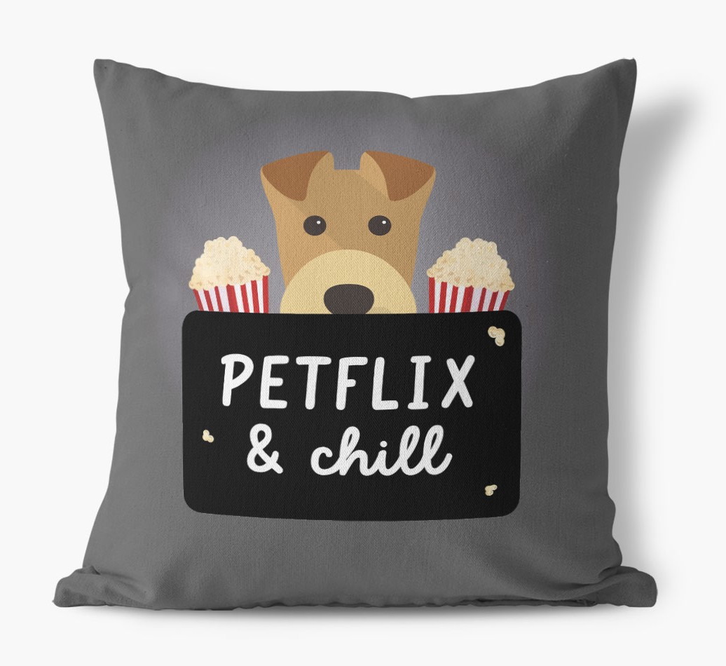 Petflix & Chill: Personalized {breedFullName} Canvas Pillow - front view