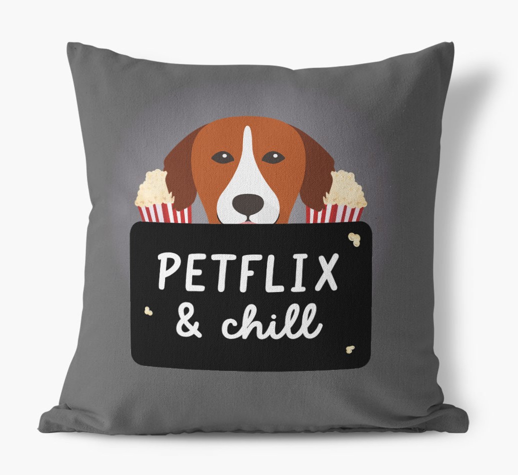 Petflix & Chill: Personalized {breedFullName} Canvas Pillow - front view