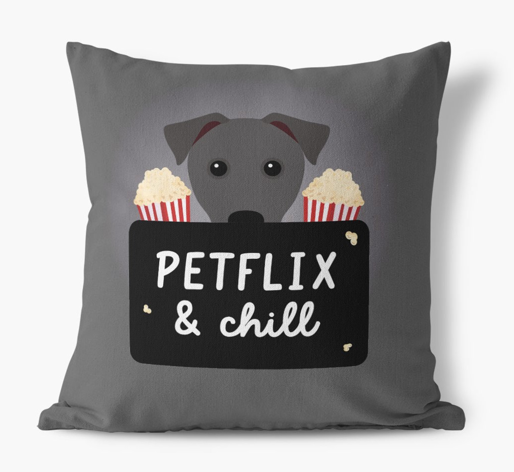 Petflix & Chill: Personalized {breedFullName} Canvas Pillow - front view