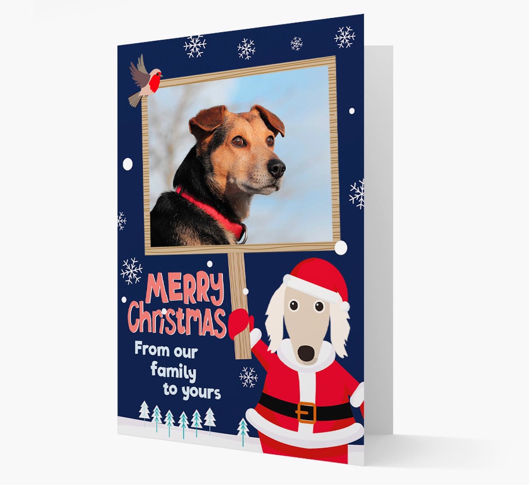 Santa Holding Frame: Personalized {breedFullName} Photo Card - Front