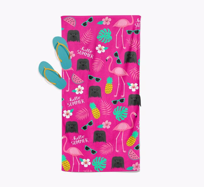 Summer Flamingo and {breedFullName} Icon Pattern Pool Towel