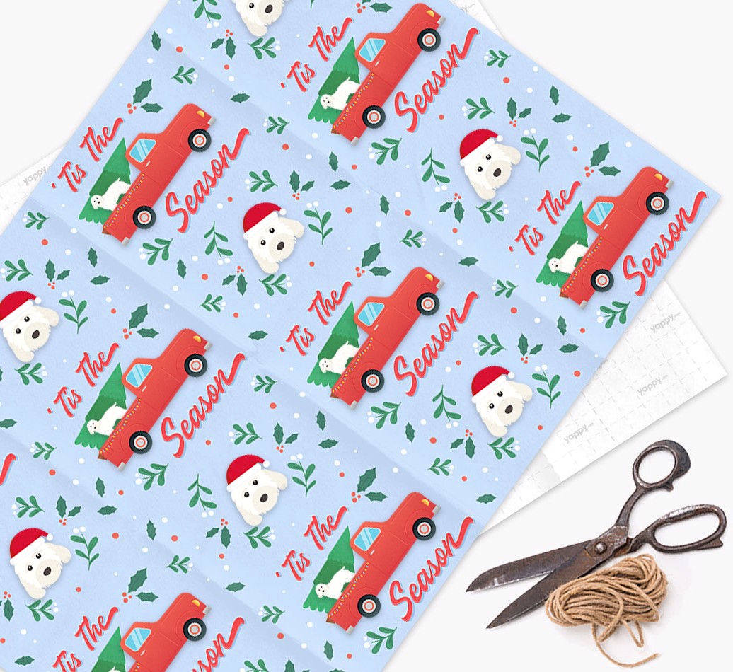 Christmas Pickup Truck: Personalized {breedFullName} Wrapping Paper - wrapping paper, scissors and string