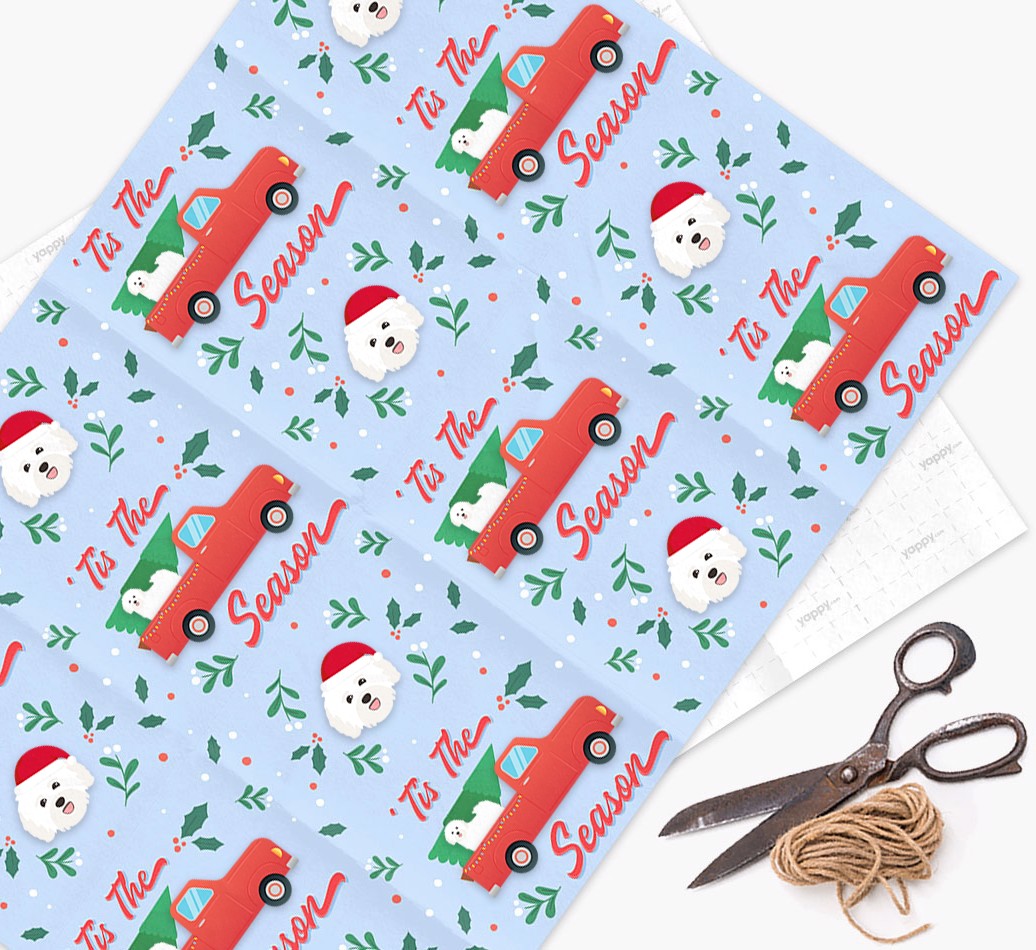 Christmas Pickup Truck: Personalized {breedFullName} Wrapping Paper - wrapping paper, scissors and string